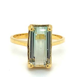 Bi Color Tourmaline 4.55ct Solid 14K Yellow Gold Ring